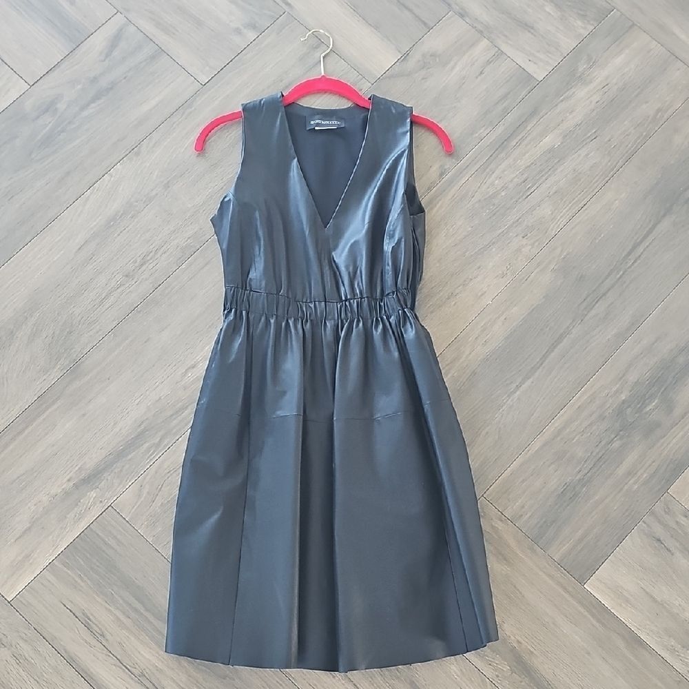 Nearly New Black Faux Learher Elegant Black Sleeveless Dress